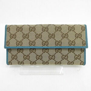 Gucci GG Canvas Double Hook Long Wallet Beige Blue